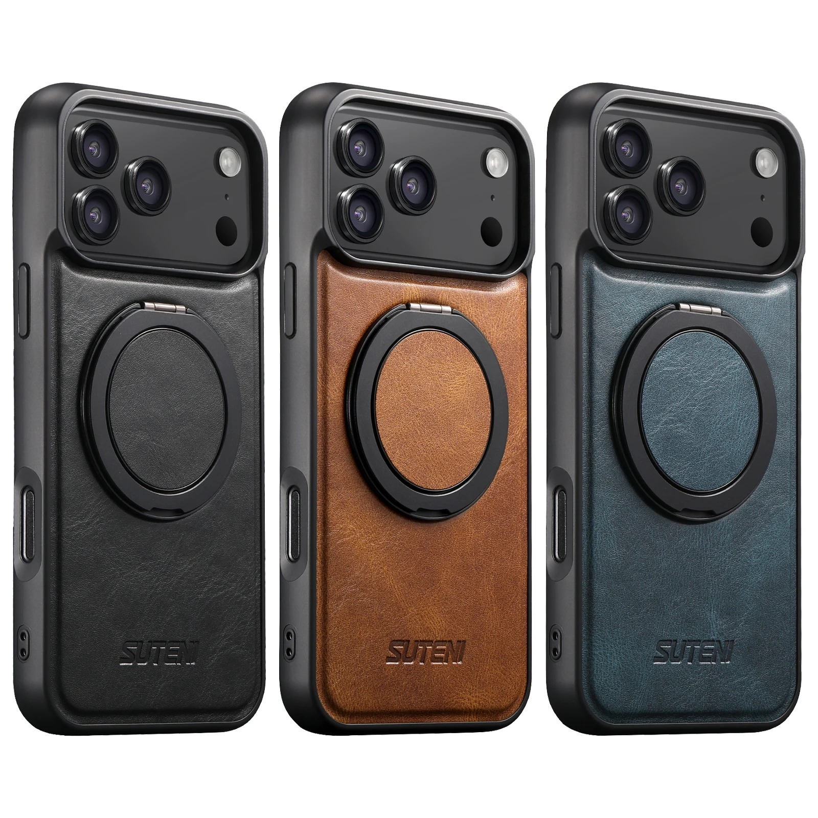 Ultra-Slim Magnetic iPhone Case — 360° Rotating Stand, Oil Wax PU Leather, Wireless Charging Compatible, Shock-Resistant Back Cover